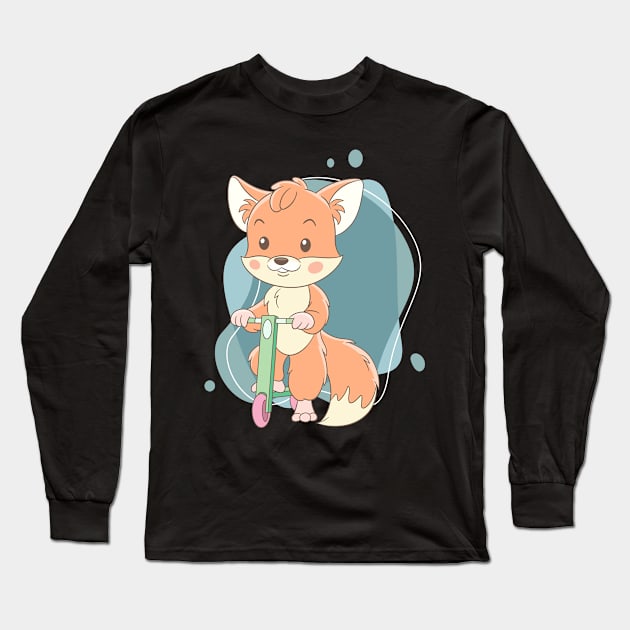 Cute and Smart Cookie Sweet fox riding on a scooter cute baby outfit Long Sleeve T-Shirt by BoogieCreates